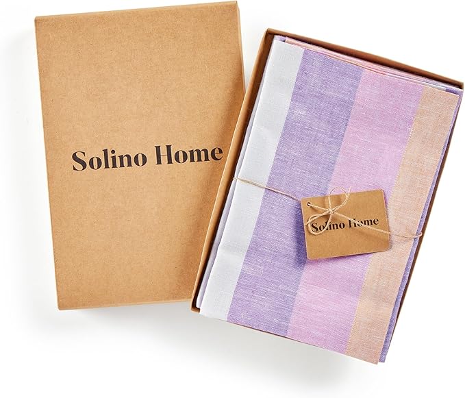 Solino Home Linen Cloth Napkins Set of 4-100% Pure Linen Multicolor Gelato Stripe Dinner Napkins 20 x 20 Inch - Handcrafted and Machine Washable