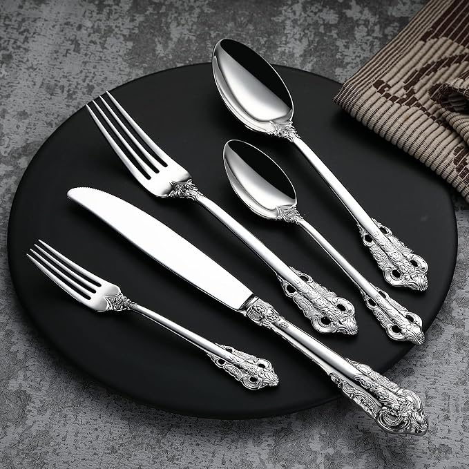 Luxurious 20 Piece Silverware Set for 4 - Cutlery Set, Flatware Set - Includes Knife, Fork, and Spoon - High-End 18/10 Stainless Steel - Royal Tableware Set for an Exquisite Dining Experience
