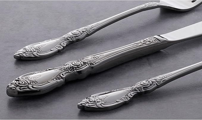 Oneida Silverware Set For 8, Wordsworth 45-Piece with Serving Utensils, Service For 8, Ornate Pattern, Mirror Finish, 18/0 Stainless Steel, Dishwasher Safe, Knives Spoons and Forks (Silver, 45 Pieces)