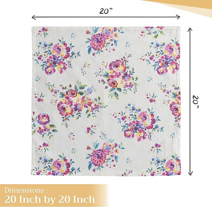 Maison d' Hermine Cloth Napkins Set of 4 100% Cotton Everyday Reusable Square Napkins Cloth Washable, Dinner, Party, Wedding, Restaurant, Spring/Summer (Rose Garden, 20" x 20")