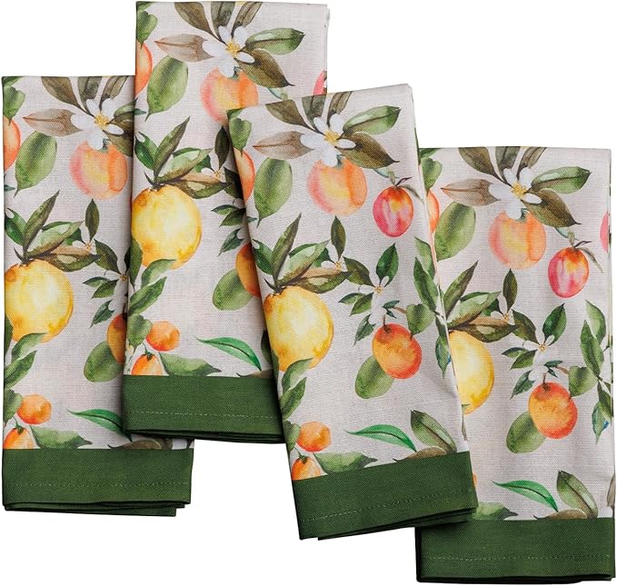 Maison d' Hermine Cloth Napkins Set of 4 100% Cotton Soft & Durable Everyday Reusable Square Napkins Cloth Washable, Dinner, Cocktail Party, Wedding, Restaurant (Solielfruite, 18" x 18")