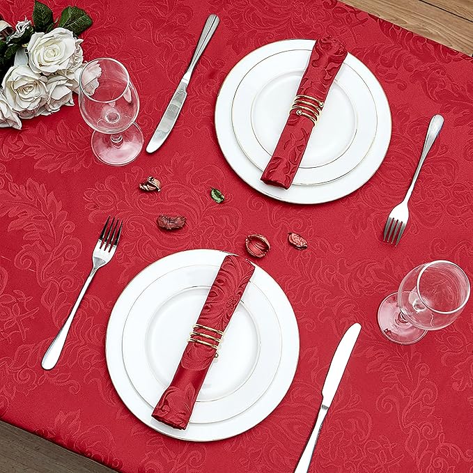 Rectangle Table Cloth Linen Farmhouse Stainproof Waterproof Washable Polyester Oblong Rectangular Fabric Table Cover for Kitchen Dining Dinner (red, 70" (Round))