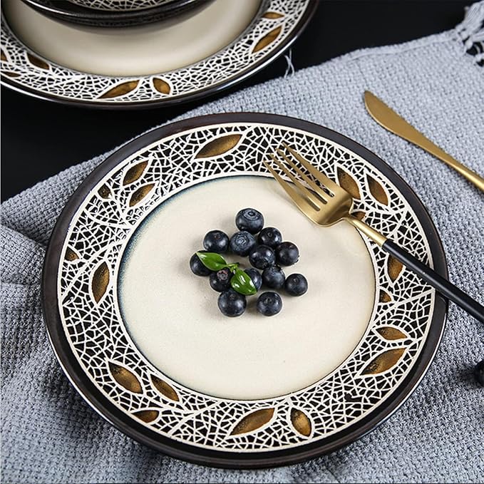 28-Piece Porcelain Dinnerware Set with Round Plates and Bowls Sets, Ceramics Dishes Set, Dinner Set, Dish Set, Tableware Set, Kitchen Dinnerware Sets, Service for 6 People