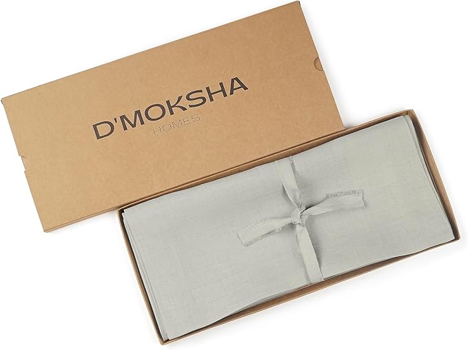 D'Moksha Homes Linen Silver Grey Table Runner 108 Inches Long - 100% Pure Linen Dining Table Runner 14 x 108 Inch for Winter, Christmas, Holiday, New Year - Machine Washable