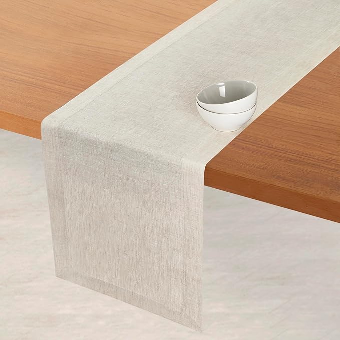 D'Moksha Homes Linen Light Natural Table Runner 108 Inches Long - 100% Pure Linen Dining Table Runner 14 x 108 Inch for Winter, Christmas, Holiday, New Year - Machine Washable