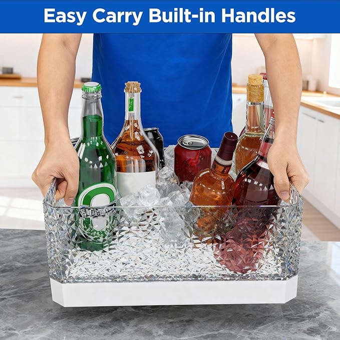 Plastic Ice Bucket Beverage Tubs for Parties, 15Liter / 4 Gallon Large Clear Drink Tub for Champagne Beer Drink Wine Cocktails, 7 Colors LED Light Up with Remote, Leakproof