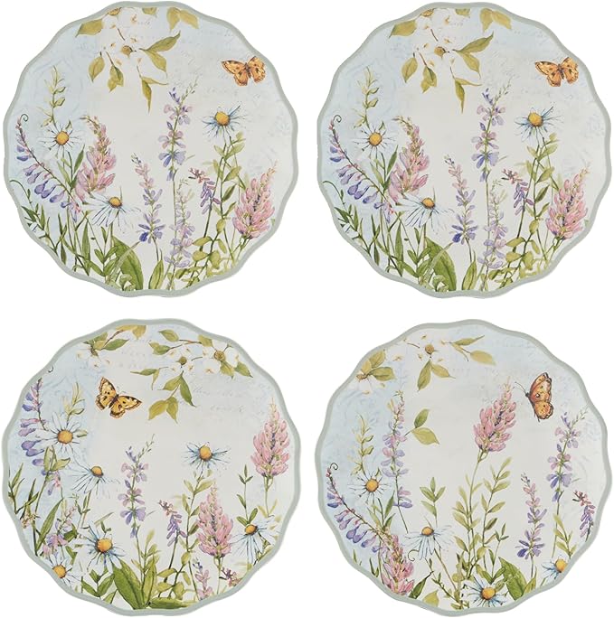 Easter Meadow 6-Inch Canape Plates,Set of 4 – Set of 4 with Whimsical Wildflower & Butterfly Design, Perfect for Appetizers, Mini Desserts & Snacks – Spring & Easter Decor