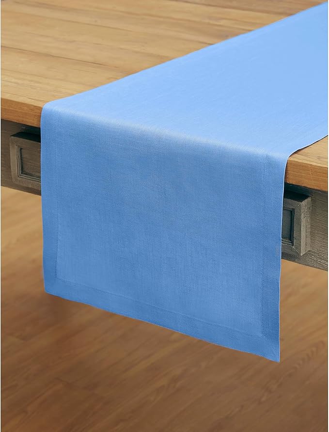Solino Home Linen Table Runner 72 Inches Long - 100% Pure Linen Provence Blue Dining Table Runner 14 x 72 Inch - Fete - Christmas, Winter, New Year