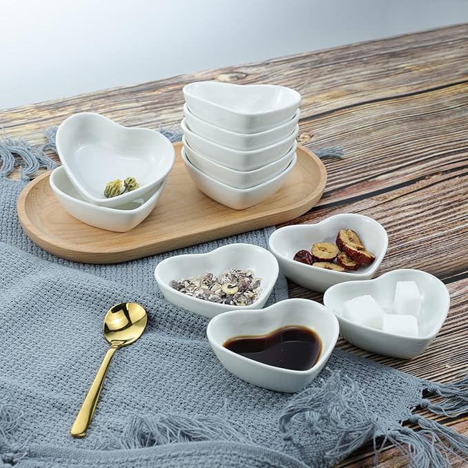 Heart-shaped Multipurpose Ceramic Sauce Dish Seasoning Dishes Sushi Dipping Bowl Appetizer Plates(Set of 10)