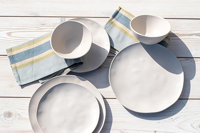 Organic Coupe Wheat PolyPro 12-Piece Dinnerware Set, Off-White