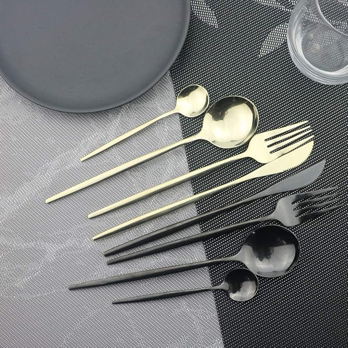 JASHII Champagne Silverware Set, 32-Piece 304 Stainless Steel Flatware Cutlery Set for 8, Mirror Finish, Ideal for Home Wedding Festival Party, Dishwasher Safe (Champagne gold)