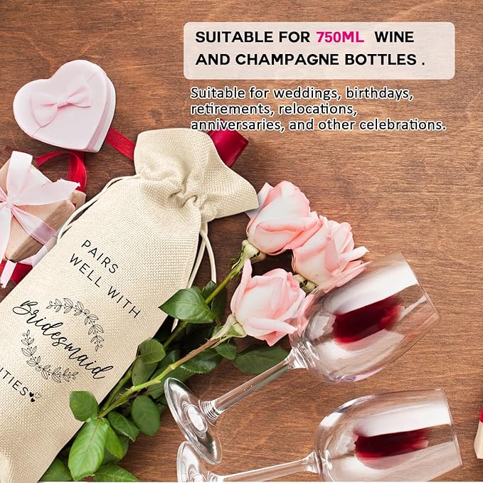 LANBAIHE Pairs well with Bridesmaid Duties, Bridesmaid Proposal Wine Bag, Bridal Party Gifts Wine Bag, Bridal Shower, Engagement, Wedding