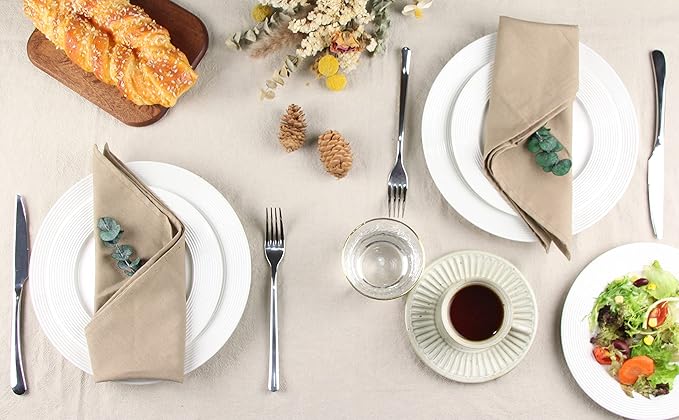 Solid Color Linen Blended Thin Dinner Cloth Napkins - Set of 12 (40 x 40 cm) - for Events & Home Use (Khaki)