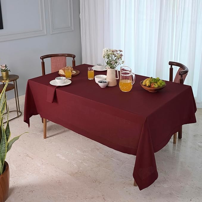 D'Moksha Homes Linen Tablecloth 60 x 120 Inch - 100% Pure Linen Dark Red Table Cloth for Rectangle Tables - Machine Washable Cloth Tablecloth for Winter, Christmas, Holiday, New Year