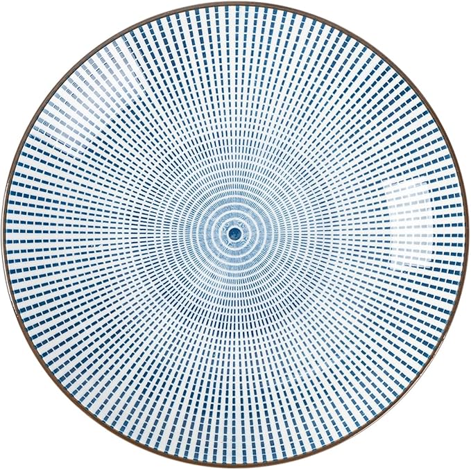 TJ Global Set of 4 Japanese Pottery Ceramic 6.8 Inch Plates for Any Meal and Dish, Japanese Dinnerware and Tableware with Traditional Blue Design
