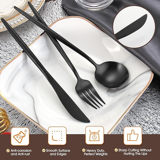 Matte Black Silverware Set,BEGEEL 20 Piece Stainless Steel Flatware Set,Service for 4,Satin Finish Tableware,Cutlery Sets,Utensil Sets for Kitchen and Home,Dishwasher Safe