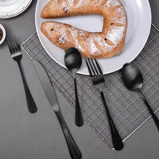 Matte Black Silverware Set for 8, 40 Pieces Heavy Duty Stainless Steel Flatware Set Utensils Cutlery Tableware Set Including Steak Knife Fork and Spoon, Gift Package for Wedding Housewarming