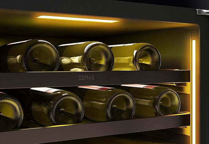 Zephyr PRW24C02C Presrv 24 Inch Wide 45 Bottle Capacity Built-In/Free Standing Dual Zone Wine Cooler with Vibration Dampening System - Black Stainless Steel