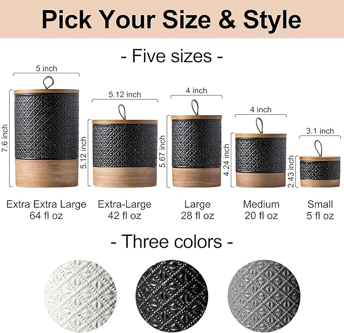 Ceramic Jar with Lid, Airtight Coffee Container, Kitchen Food Storage Jar for Coffee Bean Spice Sugar Cookie, Stackable Decorative Jars for Housewarming Gift, Coffee Bar Decor, Black 28 fl.oz