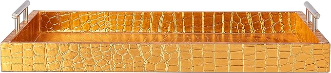 American Atelier Alligator Tray with Metal Handles, Gold