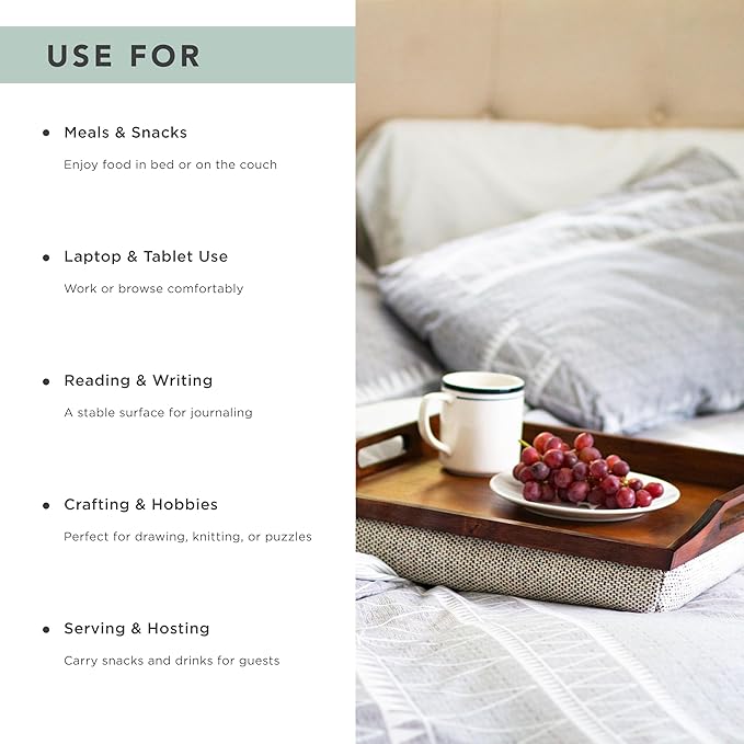 ROSSIE HOME Bamboo Wood Bed Tray, Lap Desk - Set of Two - with Hyacinth Storage Basket - Java - Fits up to 15.6 Inch Laptops - Style No. 70102