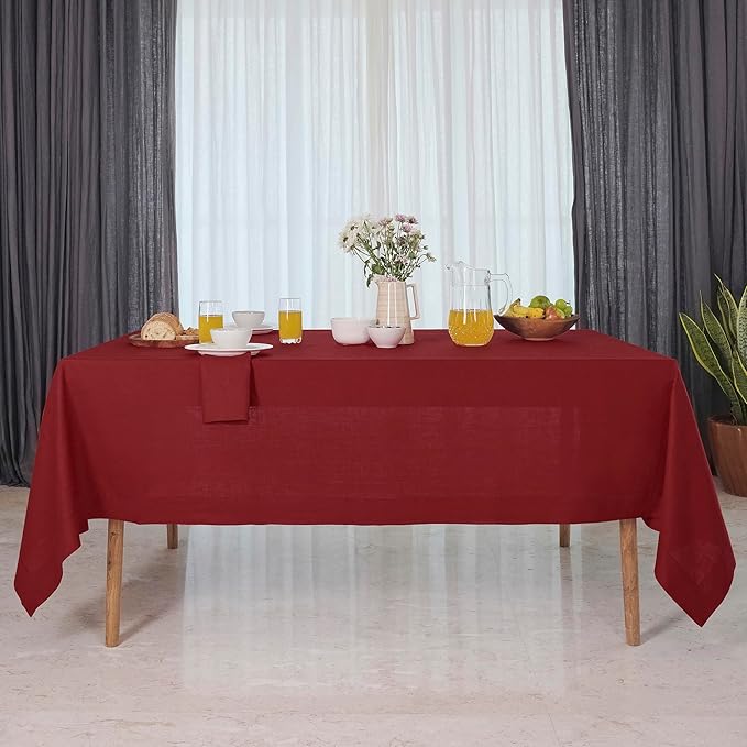 D'Moksha Homes Red Linen Tablecloth 54 x 72 Inch - 100% Pure Linen Tablecloth for Rectangle Tables - Machine Washable Table Cloth for Winter, Christmas, Holiday, New Year