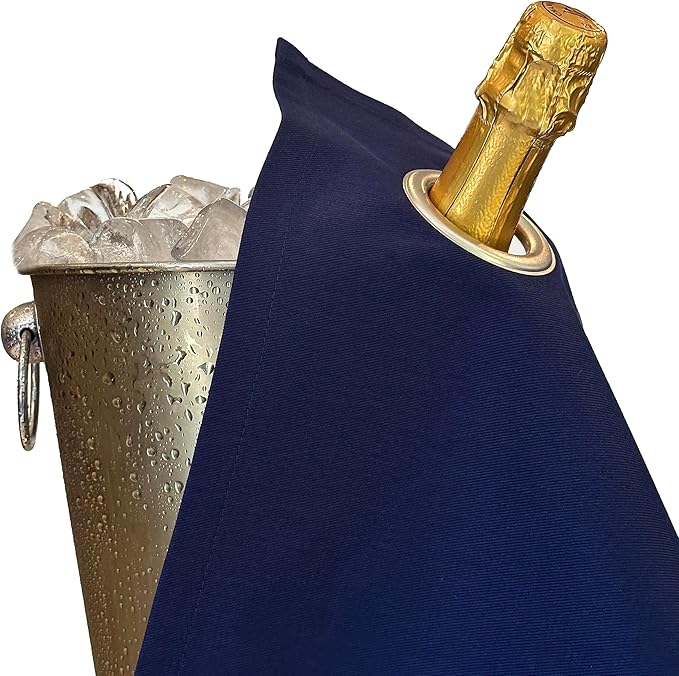 Classic Collection, Bottle Cloth with Metal Ring for Ice Buckets, Cotton, 42 cm, Corner Hole (Royal Blue with Silver Metal Ring, Pack of 5)