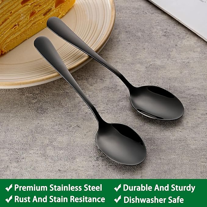 5.5 Inch Black Small Teaspoons,Set Of 8 Stainless Steel Coffee Spoons,Black Mini Spoons For Dessert,Cake,Durable Demitasse Spoon