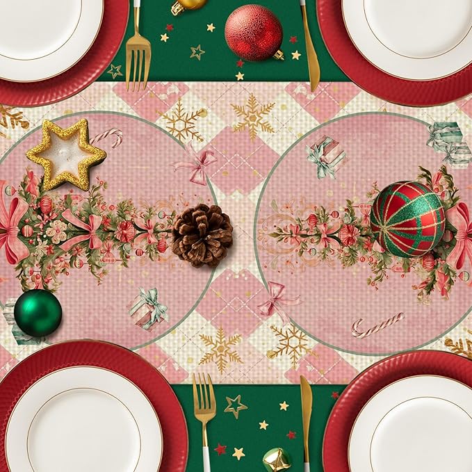 Christmas Snowflake Tree Table Runner Seasonal Winter Kitchen Dining Linen Table Decoration for Indoor Outdoor Home Party Decor 13 x 72 Inch