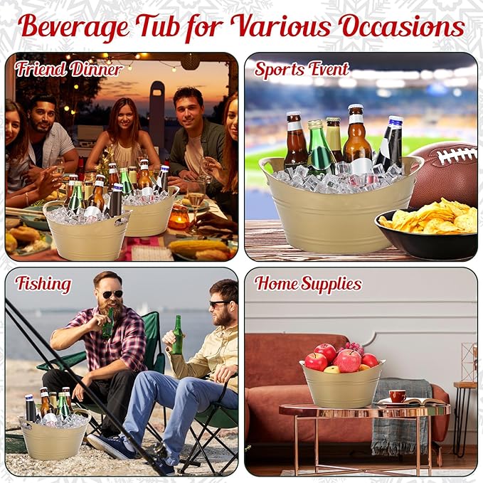 Norme 24 Pcs Oval Storage Tub with Handles 4.5L Plastic Ice Bucket, Wine, Beer, Champagne Drink Cooler for Parties, Beverage Storage Basket(Gold)
