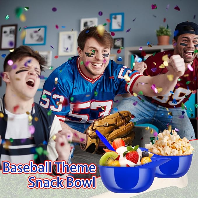24Pcs Baseball Helmet Bowl,8oz Mini Dessert Bowls with Spoons,Reusable Appetizer Cups for Ice Cream,Snacks,Cake,Pudding,Yogurt,Birthday Party Supplies(Red,Blue,White)