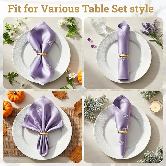 Suream Stainless Steel Napkin Rings, 24 Packs Napkin Ring Holders for Table Kitchen Dinner Party Wedding Decoration(Bright Gold Semicircle)