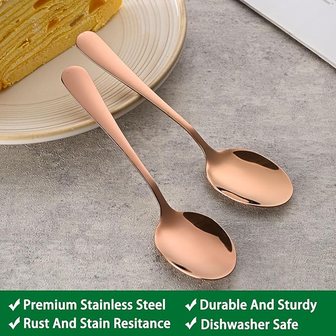 4.7 Inch Coffee Spoon,8 Pieces Rose Gold Stainless Steel Teaspoon Set,Mini Espresso Spoons,Copper Tea Spoon,Copper Seasoning Spoons
