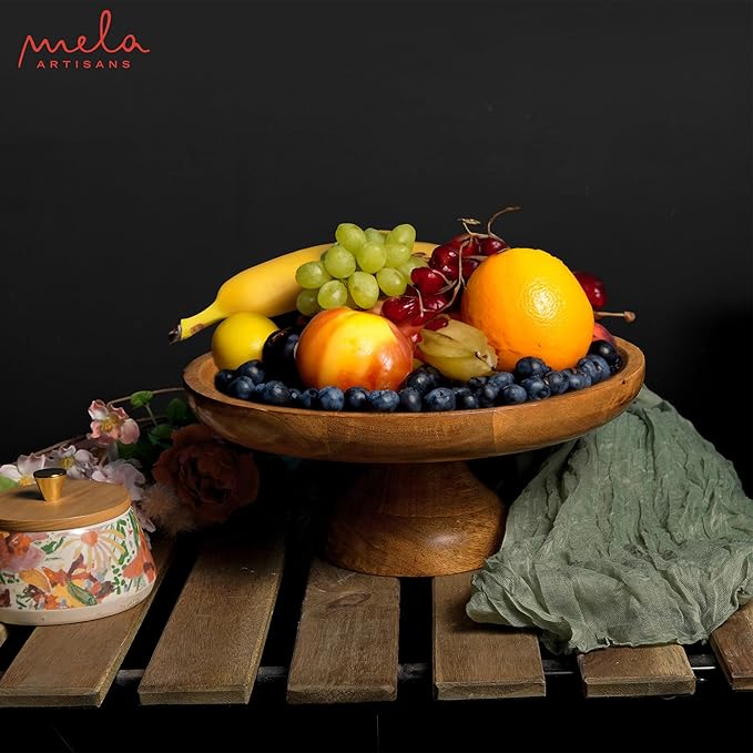 Mela Artisans Wooden Cake Stand 12 Inch | Classic Finish Mango Wood Pedestal Riser | Footed Cupcake & Dessert Stand | Multipurpose Cake Display for Home Decor | Dining Table | Pastries