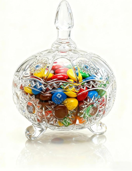 Glass Candy Dish with Lids Crystal Candy Jar Home Decorative Covered Glass Jar Wedding Buffet Jewelry Box 8 oz Cookie Jar Biscuit Containers for Snacks Office Desk Party Coffee Beans (sun)