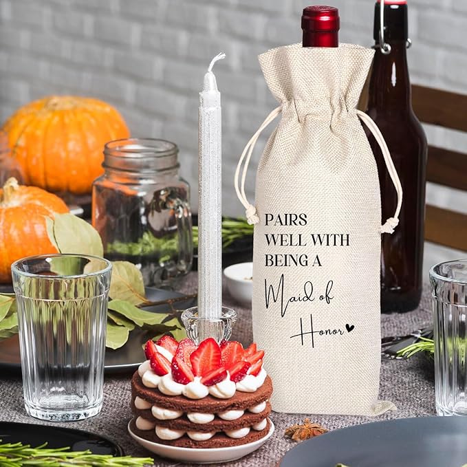 Bridesmaid Wine Bag, Engagement Gifts for Couples, Maid of Honor Gift, Personalized Bridesmaid Wine Bag, Pairs Well with Being a Maid of Honor