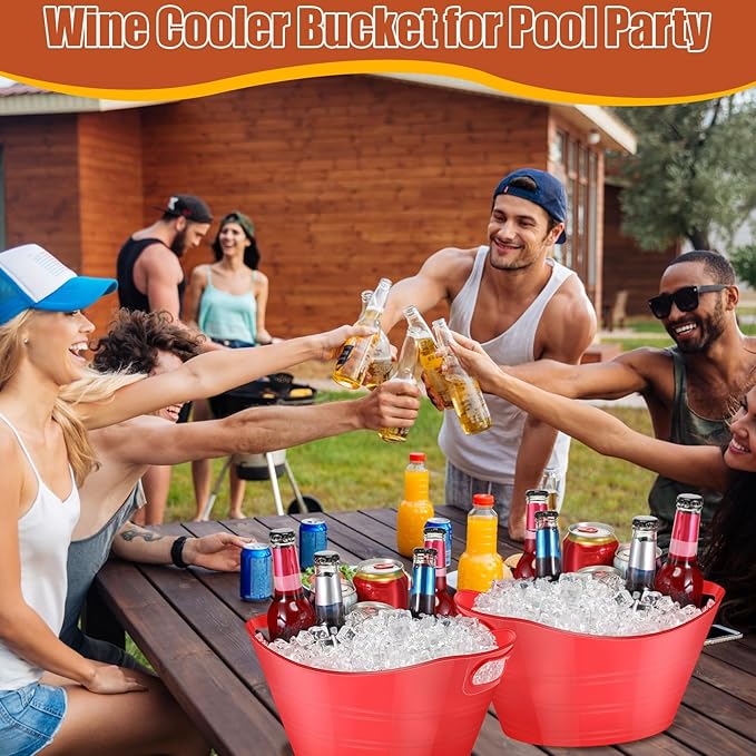 Norme 24 Pcs Oval Storage Tub with Handles 4.5L Plastic Ice Bucket, Wine, Beer, Champagne Drink Cooler for Parties, Beverage Storage Basket(Red)