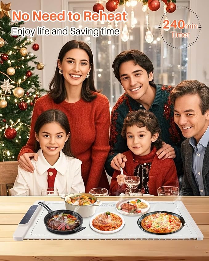 Food Warming Mat - Electric Warming Tray for Buffets Party and Home Daily Use,10H Timer, Child Lock, Auto Shut-Off Portable Silicone Heat Pad for Travel & Dining, Beige