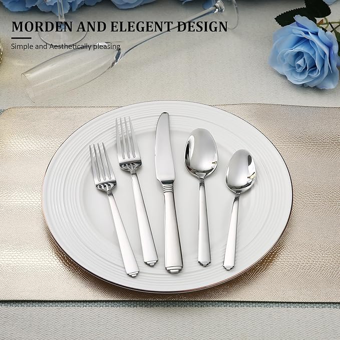 Lorena Flatware Set for 4, 20-Pieces Stainless Steel Silverware Sets Service for 4, 20 Pcs Flugh Cutlery Set Fork Knife Spoon Set,Dishwasher Safe
