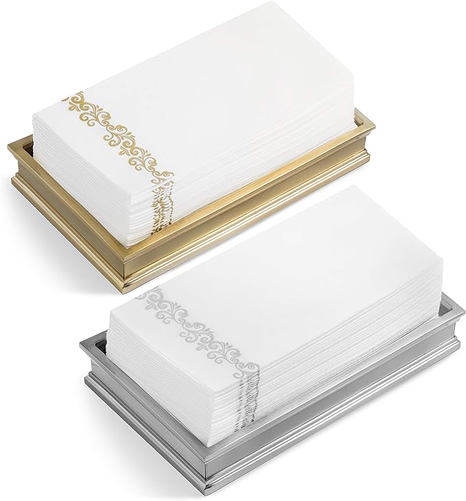 AMERICAN HOMESTEAD Disposable Hand Towels for Bathroom - Decorative Silver Vintage Design - Linen-Like Guest Napkins for Events, or Dinner Parties - Paper Towels - 15.5" x 12" - 100 Count