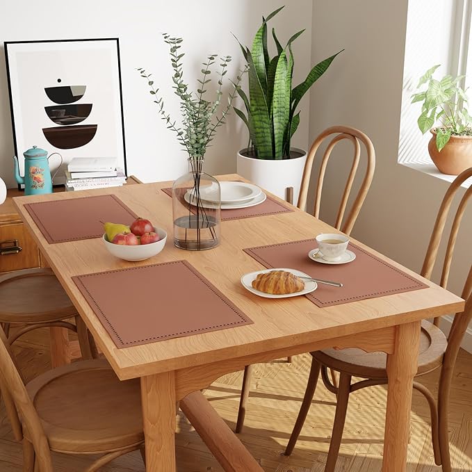 Encasa XO Placemats Set of 4 | Cotton Hemstitched Design | Tan | Rectangular 19"x13" - Dining Table Mat | for Dining Table Fall Decoration, Holiday & Christmas Festivals - Machine Washable