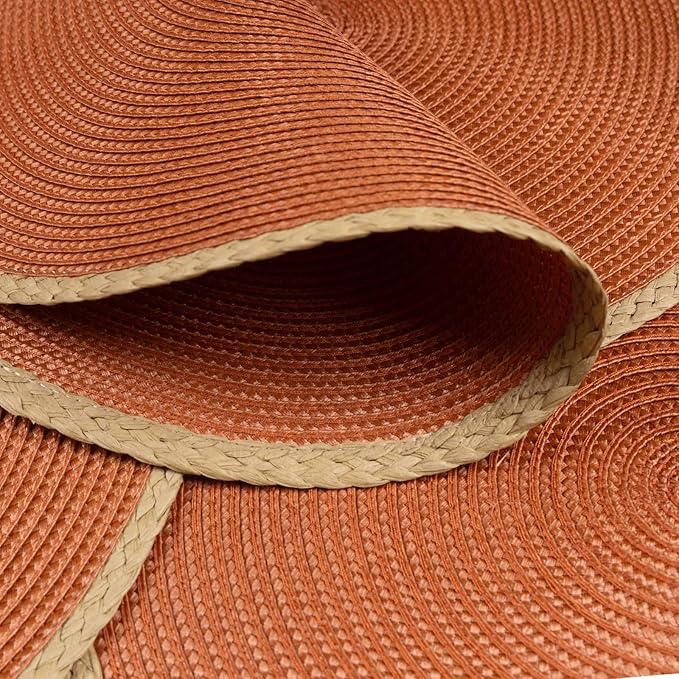 Noctiflorous Round Placemats Set of 8, 15 Inch Braided Hand Woven Table Mats, Heat Resistant Non-Slip Wipeable Thin Edge Place Mats for Kitchen Dining Indoor Outdoor Use(Dark Orange, 8)