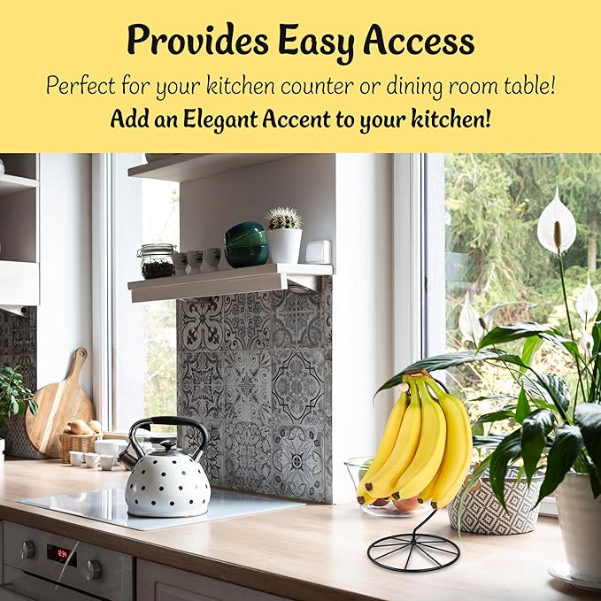 Homeries Banana Holder Modern Rack Hanger Tree Stand Hook for Kitchen Countertop. Satin Nickel Banana Holder Keeper Stand (Matt Black)