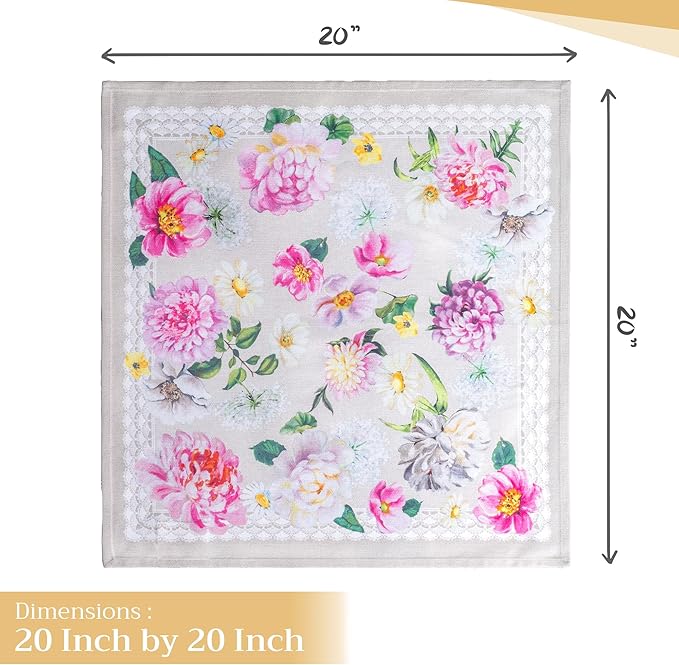 Maison d' Hermine Cloth Napkins Set of 4 100% Cotton Everyday Reusable Square Napkins Cloth Washable, Dinner, Party, Wedding, Restaurant, Spring/Summer (Pivoine, 20" x 20")