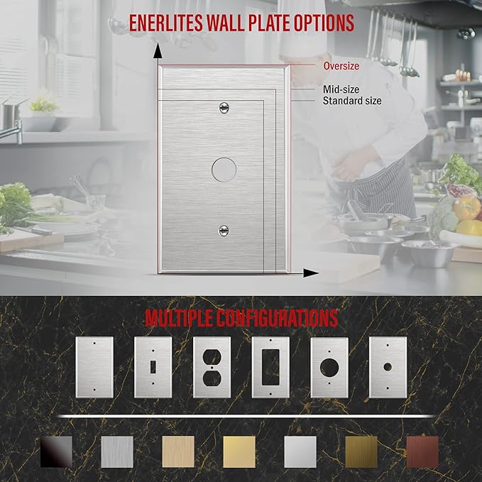 ENERLITES 0.625" Diameter Hole Phone Cable Metal Wall Plate, Corrosive Resistant, Over Size 1-Gang 5.5" x 3.5", 7761O, 430 Stainless Steel, UL Listed, Silver