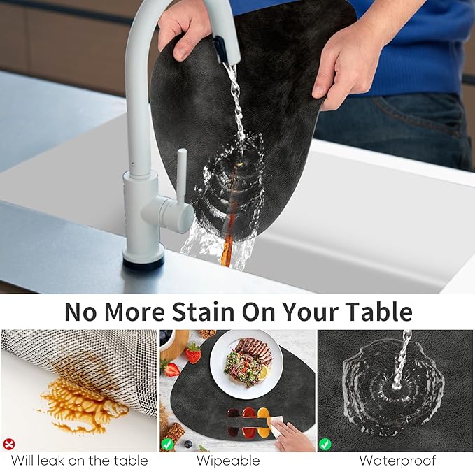 ADRIMER Placemats, Heat Resistant Round Placemats Set of 4 Washable 13 x 17 Inch, Waterproof Table Mats Wipeable for Kitchen, Dining Room Table Christmas Decor, Dark Grey