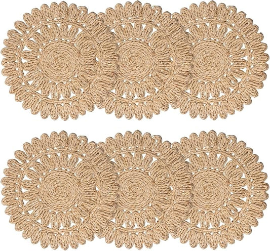 13.8" Round Corn Husk Placemats | Boho Woven Rattan Table Mats | Natural Spring Farmhouse Plate Chargers | Handmade Rustic Wicker Place Mats for Christmas Wedding (Set of 6)