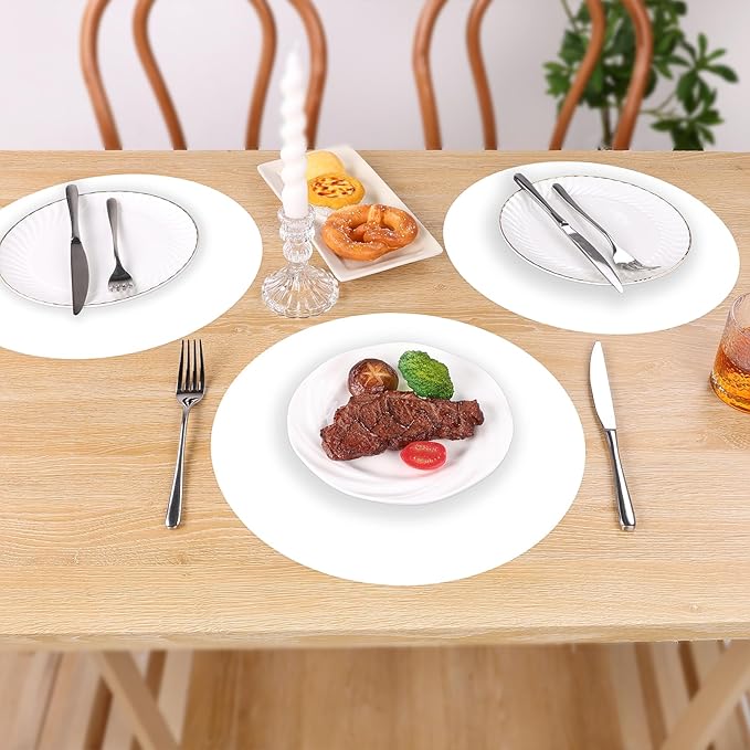 SHACOS 100 PCS Round Paper Placemats 13 inch Disposable Paper Place Mats for Dinner Wedding Birthday Party Festival Table Decoration Indoor Outdoor, White (Pack of 2)