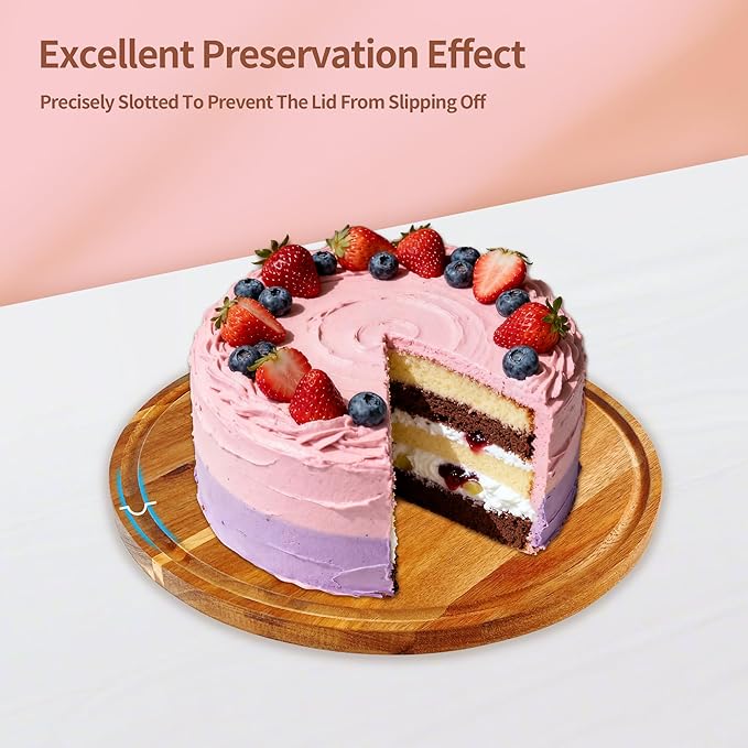 Wood-Cake-Stand With Acrylic Lid, Round Acacia Cake Holder With Cover, 2-in-1 Cake Plate with Dome, Dessert Table Display Set For Party, Charcuterie Board For Cheese, Chips & Dips, Nachos, Fruit Platter