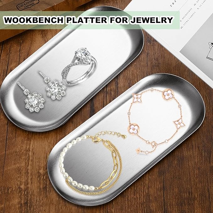 6PCS Stainless Steel Serving Tray Set Small Metal Trays Decorative Silver Platters for Serving Food Party 9" Long Plate Oval Storage Trays Thickened Serving Dishes for Entertaining Sushi Snack